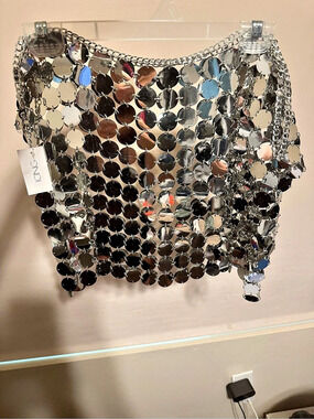 Icing Disc Chain Shoulder Bag in Silver & Black NWT